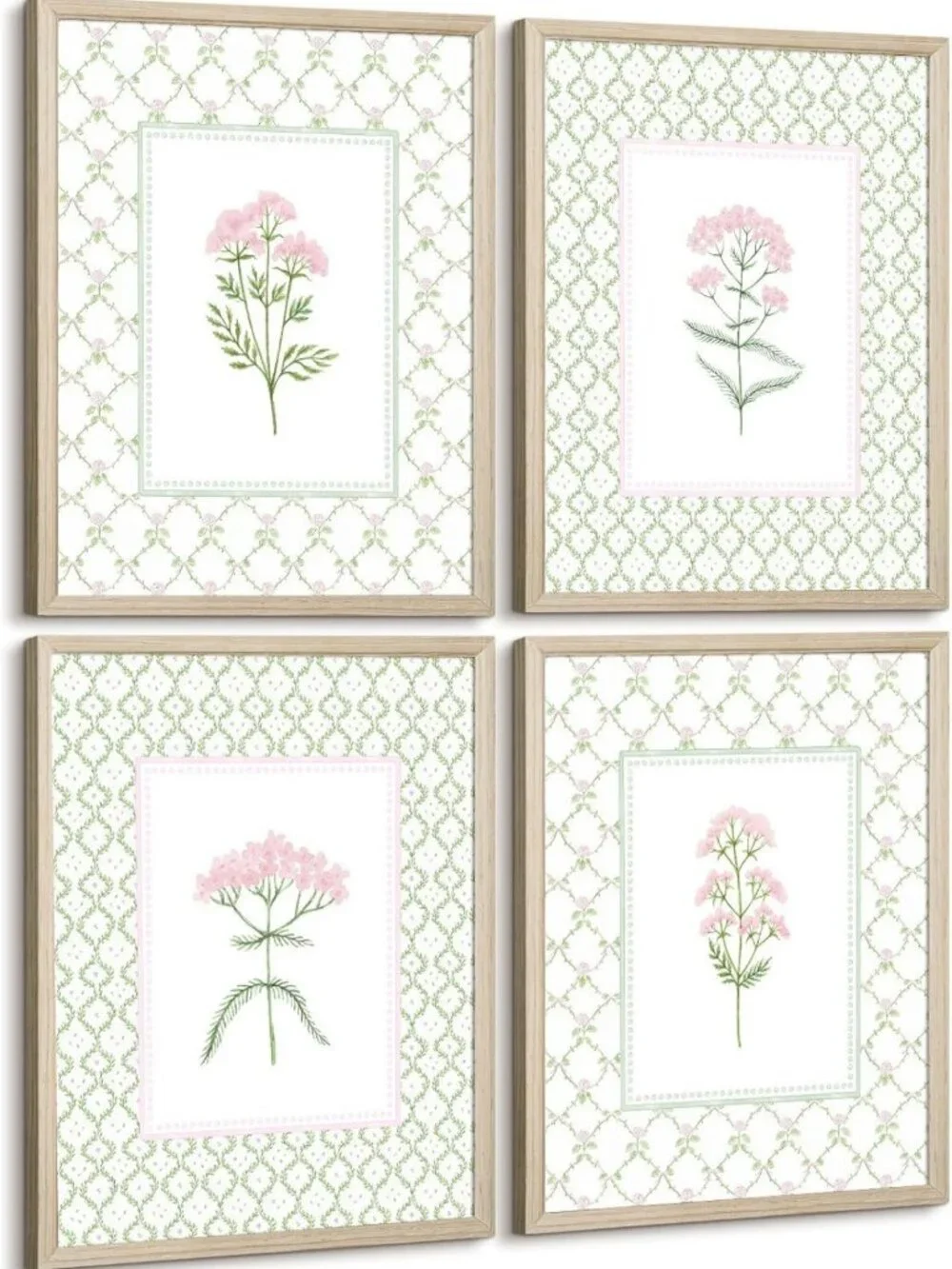 Floral Nursery Wall Art - Wildflower Canvas Decor for Baby Room, Pink & Green